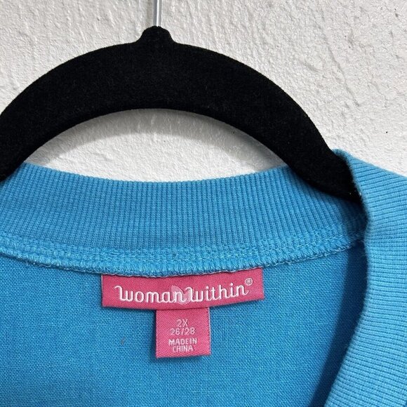 Woman Within Size 2X (18 / 20) Jacket Zipper Front Linen Rayon Blend Cyan Blue - Picture 6 of 12